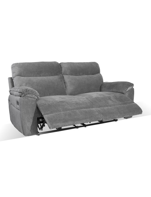 Divano 3 posti recliner elettrico tessuto grigio Boston 200x100x102H