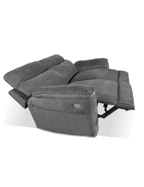 Divano 3 posti recliner elettrico tessuto grigio Boston 200x100x102H