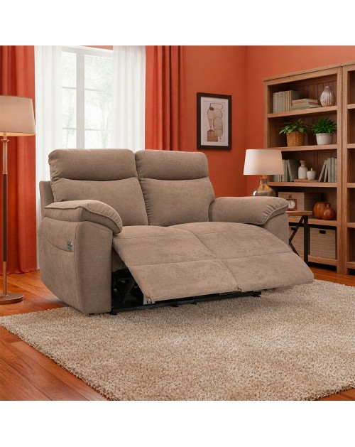 Divano 2 posti recliner elettrico tessuto cappuccino Boston 160x100x102H