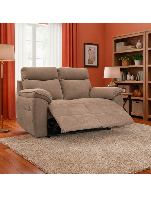Divano 2 posti recliner elettrico tessuto cappuccino Boston 160x100x102H