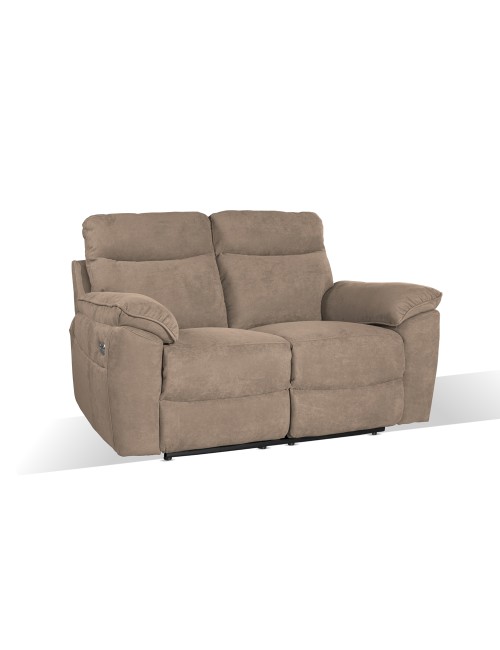 Divano 2 posti recliner elettrico tessuto cappuccino Boston 160x100x102H