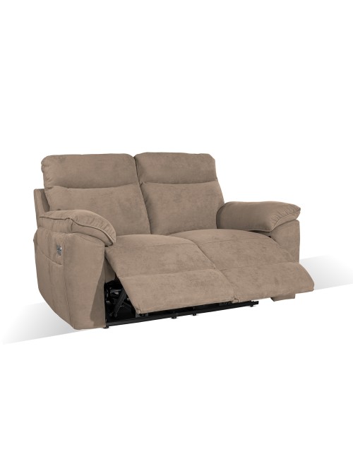 Divano 2 posti recliner elettrico tessuto cappuccino Boston 160x100x102H