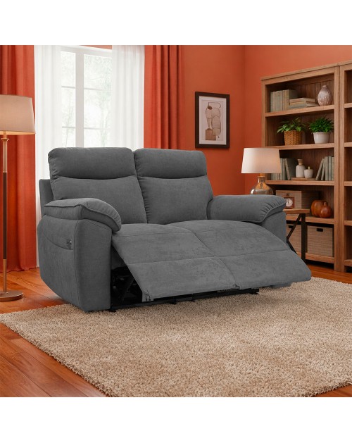Divano 2 posti recliner elettrico tessuto grigio Boston 160x100x102H