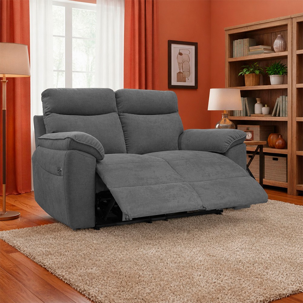 Divano 2 posti recliner elettrico tessuto grigio Boston 160x100x102H