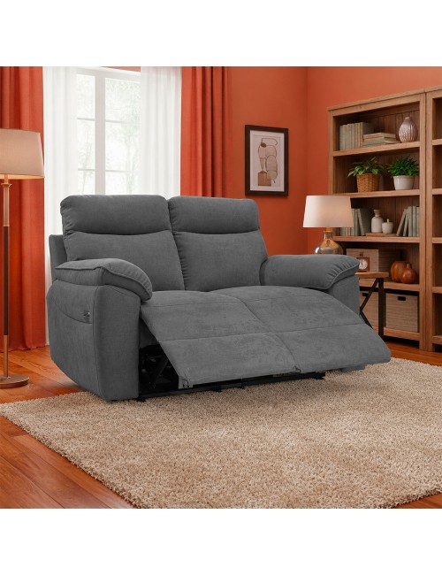 Divano 2 posti recliner elettrico tessuto grigio Boston 160x100x102H