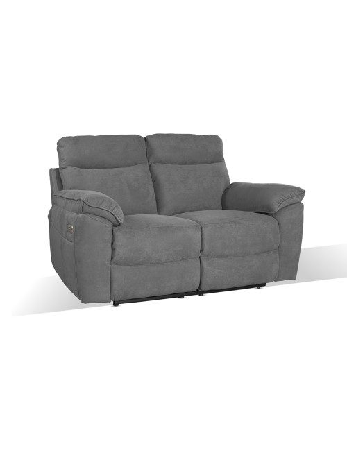 Divano 2 posti recliner elettrico tessuto grigio Boston 160x100x102H