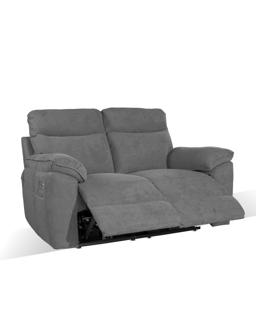 Divano 2 posti recliner elettrico tessuto grigio Boston 160x100x102H