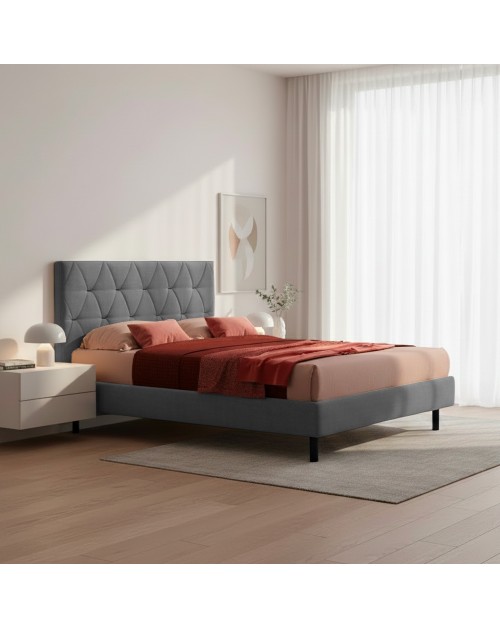 Letto matrimoniale contenitore testiera trapuntata Cody colore grigio