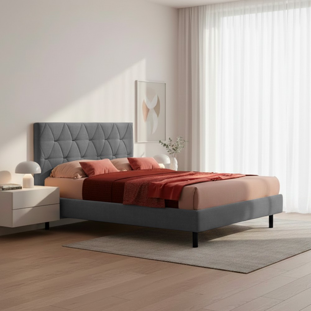 Letto matrimoniale contenitore testiera trapuntata Cody colore grigio