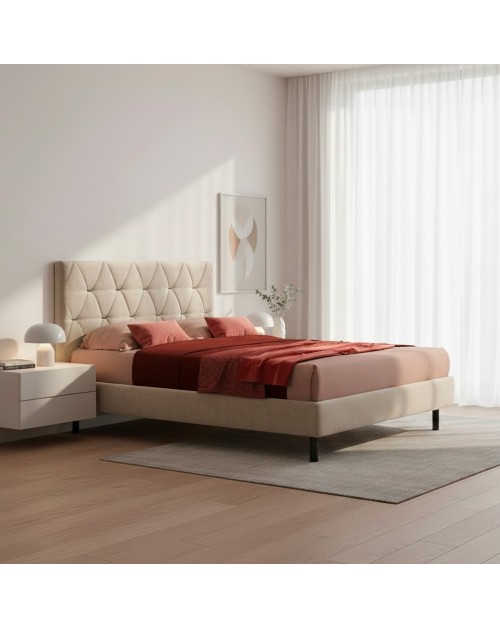 Letto matrimoniale contenitore testiera trapuntata Cody colore beige