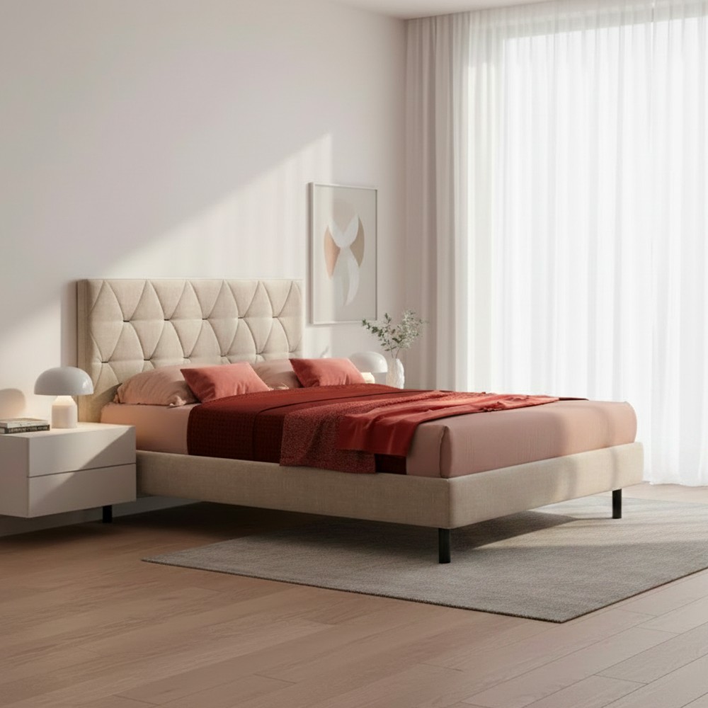 Letto matrimoniale contenitore testiera trapuntata Cody colore beige