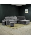 Divano angolare reversibile Positano grigio con poggiatesta regolabili, pouf e funzione letto