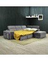 Divano angolare reversibile Positano grigio con poggiatesta regolabili, pouf e funzione letto