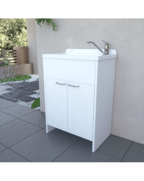 Mobile Lavatoio salvaspazio 58x38 cm in PVC bianco 2 ante Platone