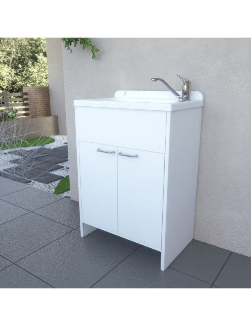 Mobile Lavatoio salvaspazio 58x38 cm in PVC bianco 2 ante Platone