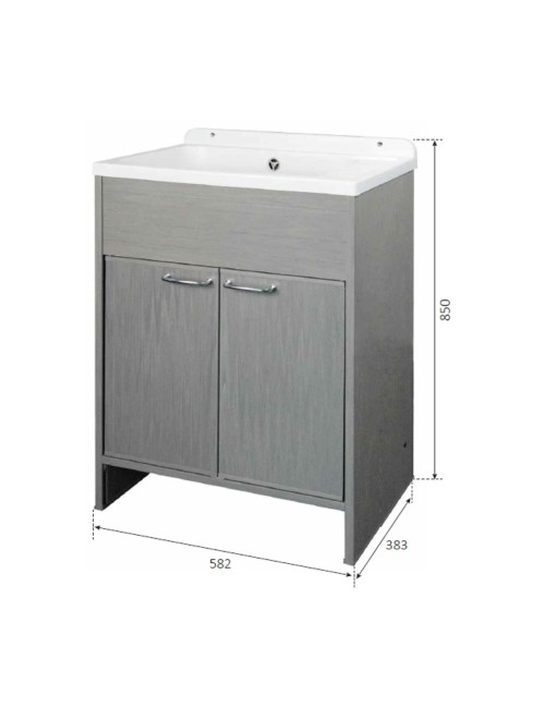 Mobile Lavatoio salvaspazio 58x38 cm in PVC rovere grigio 2 ante Platone