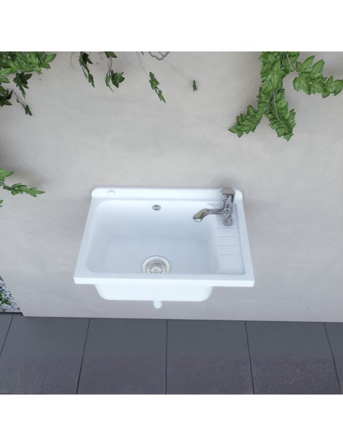 Lavatoio Pilozzo a muro 58x38 in polipropilene bianco con Kit scarico autopulente 2051FSCAT