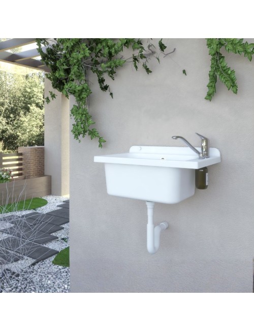 Lavatoio Pilozzo a muro 58x38 in polipropilene bianco con Kit scarico autopulente 2051FSCAT