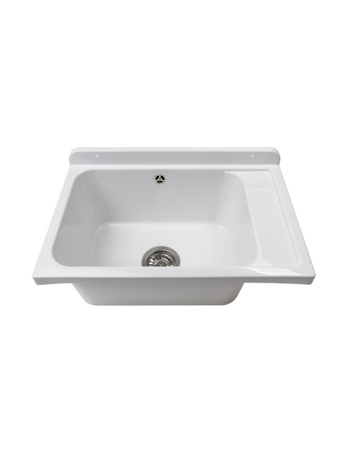 Lavatoio Pilozzo a muro 58x38 in polipropilene bianco con Kit scarico autopulente 2051FSCAT