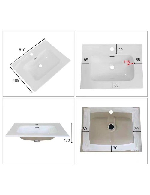 Lavabo consolle d'appoggio in ceramica bianco 61x46.5x14H VA836-60