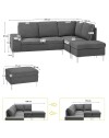 Divano angolare destro tessuto grigio Dina con bracciolo porta oggetti 218X172X87H