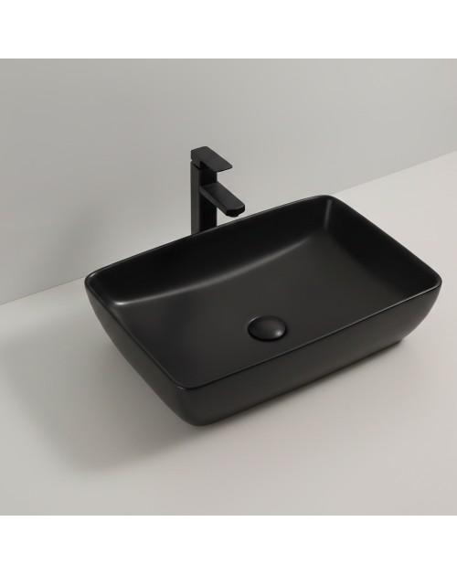 Lavabo d'appoggio in ceramica nero opaco senza foro miscelatore 59x40x14.5H 9440B