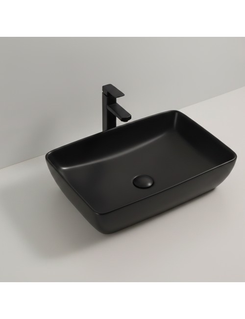 Lavabo d'appoggio in ceramica nero opaco senza foro miscelatore 59x40x14.5H 9440B