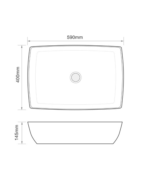 Lavabo d'appoggio in ceramica nero opaco senza foro miscelatore 59x40x14.5H 9440B