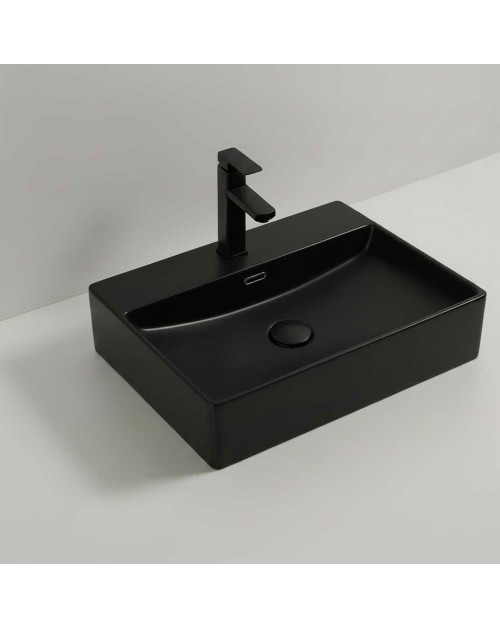 Lavabo d'appoggio in ceramica nero opaco 60x42x13H 9555