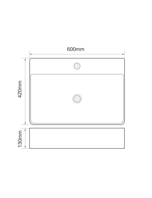 Lavabo d'appoggio in ceramica nero opaco 60x42x13H 9555