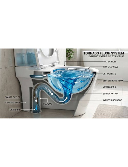 WC a pavimento bianco lucido YJ-3380BI senza brida sistema tornado 36x56x40