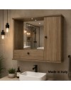 Mobile Bagno Pensile noce naturale con Specchio e Ante 73x14x61H