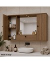 Mobile bagno pensile 3 ante con Specchio colore noce naturale 93x14x61H
