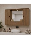 Mobile bagno pensile 3 ante con Specchio colore noce naturale 93x14x61H