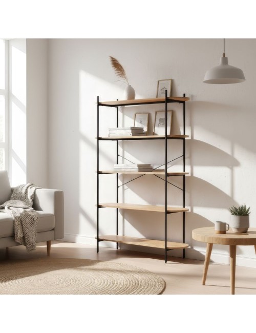 Libreria Hanoi20B con 5 Ripiani Rovere e Struttura in Metallo Nero