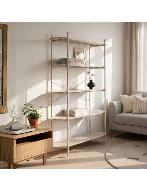 Libreria Hanoi20B con 5 Ripiani e Struttura in Metallo Beige