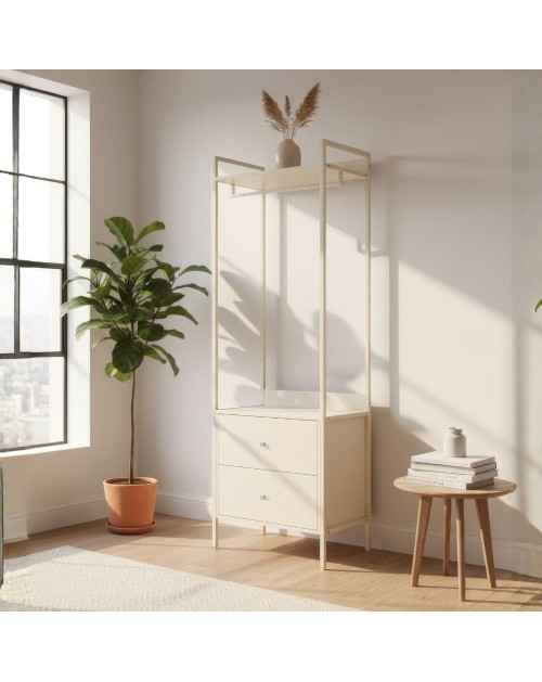 Mobile Ingresso Dhaka41A con Appendiabiti, Ripiano Superiore e 2 Cassetti Beige