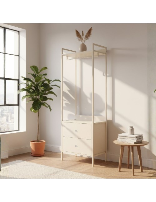 Mobile Ingresso Dhaka41A con Appendiabiti, Ripiano Superiore e 2 Cassetti Beige