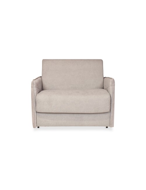 Poltrona letto Piri beige chiaro con rete elettrosaldata e materasso – Il comfort che si apre al bisogno