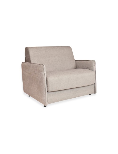 Poltrona letto Piri beige chiaro con rete elettrosaldata e materasso – Il comfort che si apre al bisogno