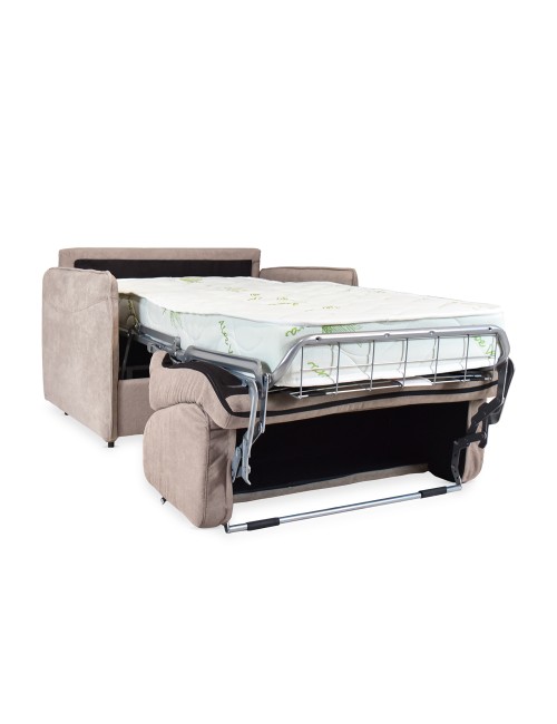Poltrona letto Piri beige chiaro con rete elettrosaldata e materasso – Il comfort che si apre al bisogno