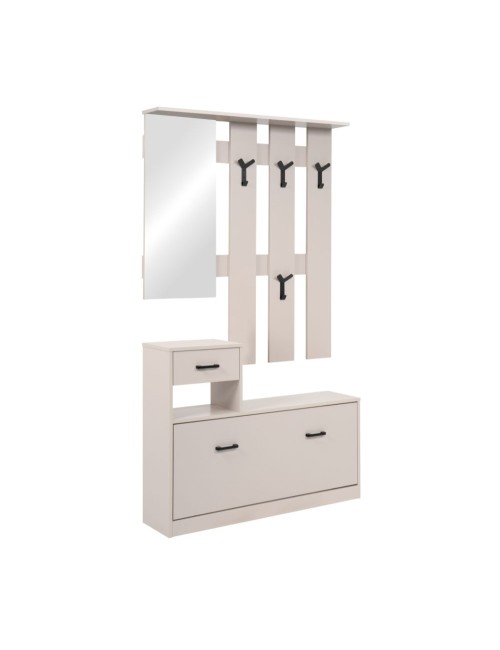 Mobile Ingresso Rudolf con Specchio, Appendiabiti, Cassetto e Scarpiera Beige