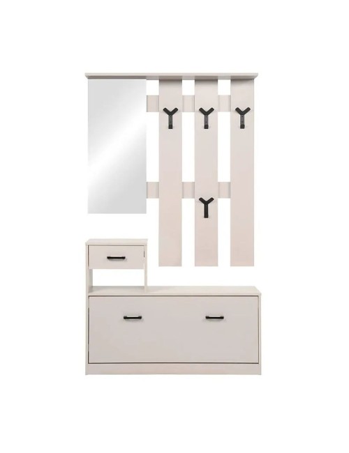 Mobile Ingresso Rudolf con Specchio, Appendiabiti, Cassetto e Scarpiera Beige