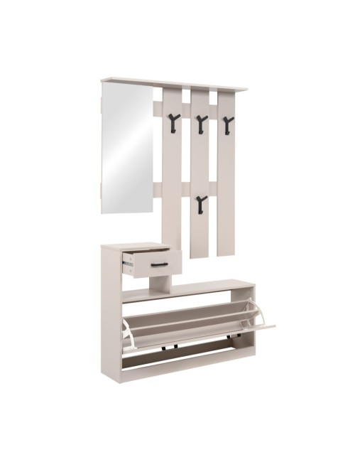 Mobile Ingresso Rudolf con Specchio, Appendiabiti, Cassetto e Scarpiera Beige