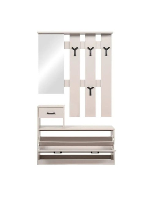 Mobile Ingresso Rudolf con Specchio, Appendiabiti, Cassetto e Scarpiera Beige