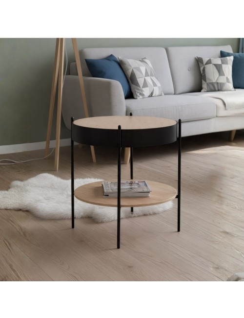 Tavolino tondo multifunzionale Trelleborg88B con vano contenitore artisan rovere e nero Ø 49,5 cm