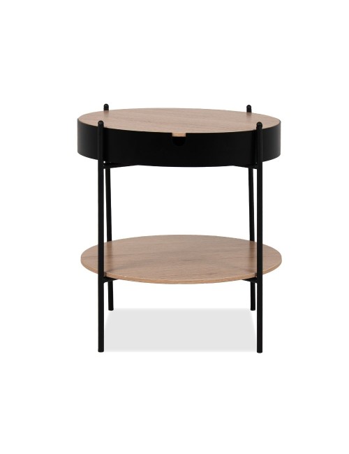 Tavolino tondo multifunzionale Trelleborg88B con vano contenitore artisan rovere e nero Ø 49,5 cm