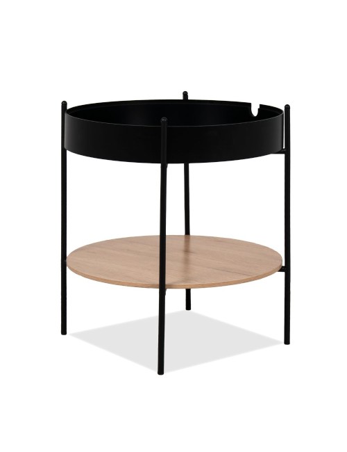 Tavolino tondo multifunzionale Trelleborg88B con vano contenitore artisan rovere e nero Ø 49,5 cm