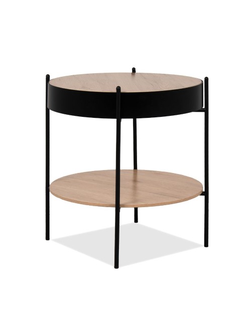 Tavolino tondo multifunzionale Trelleborg88B con vano contenitore artisan rovere e nero Ø 49,5 cm