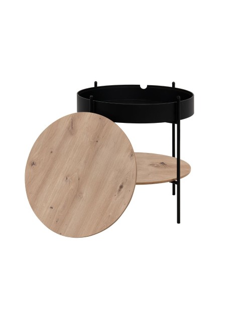 Tavolino tondo multifunzionale Trelleborg88B con vano contenitore artisan rovere e nero Ø 49,5 cm